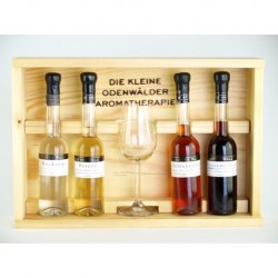 Holzkiste für Aromatherapie 4x 0,1Liter und 1 Glas